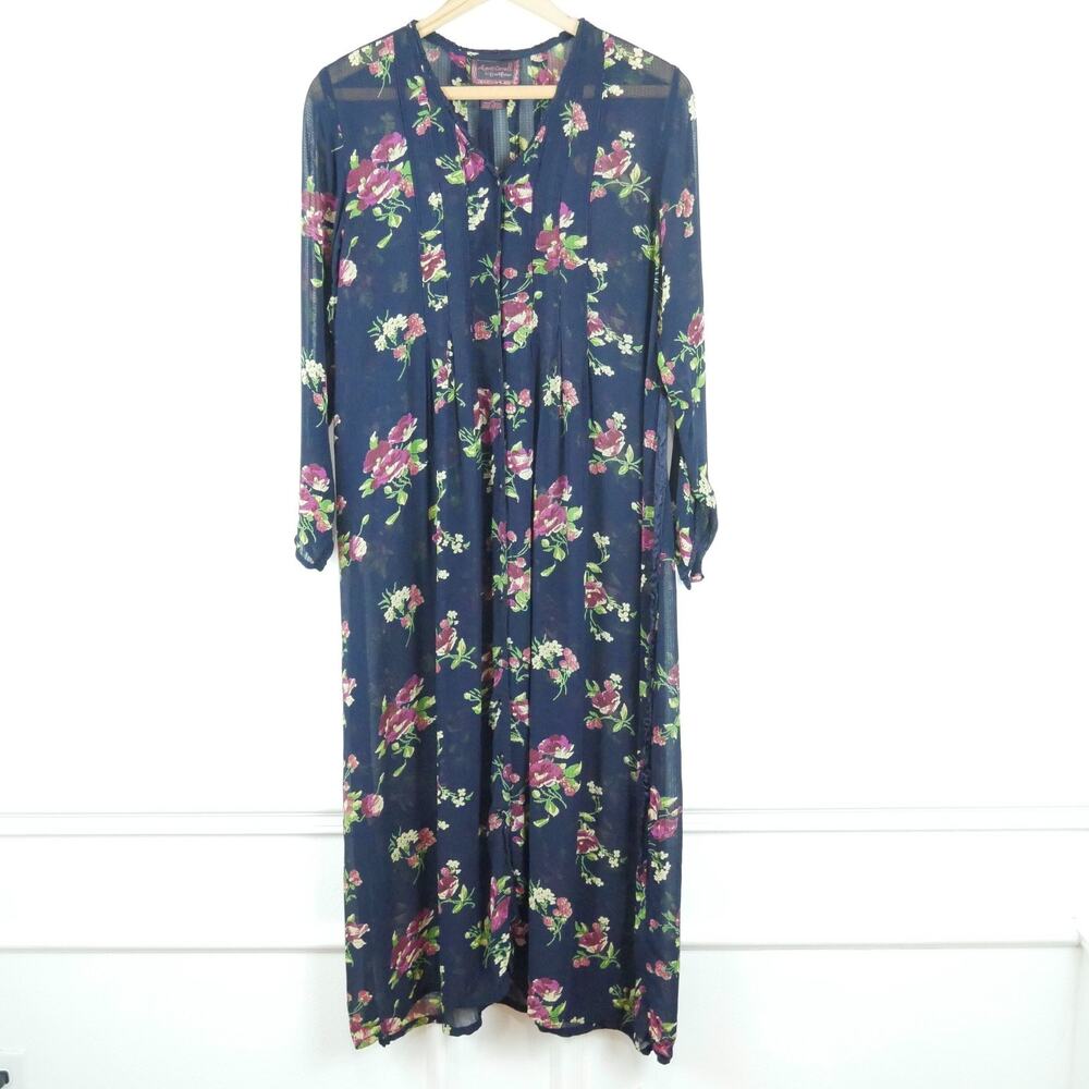 April Cornell XS Dress Vintage Sheer Moody Floral Tieback Cottagecore 90s Grunge